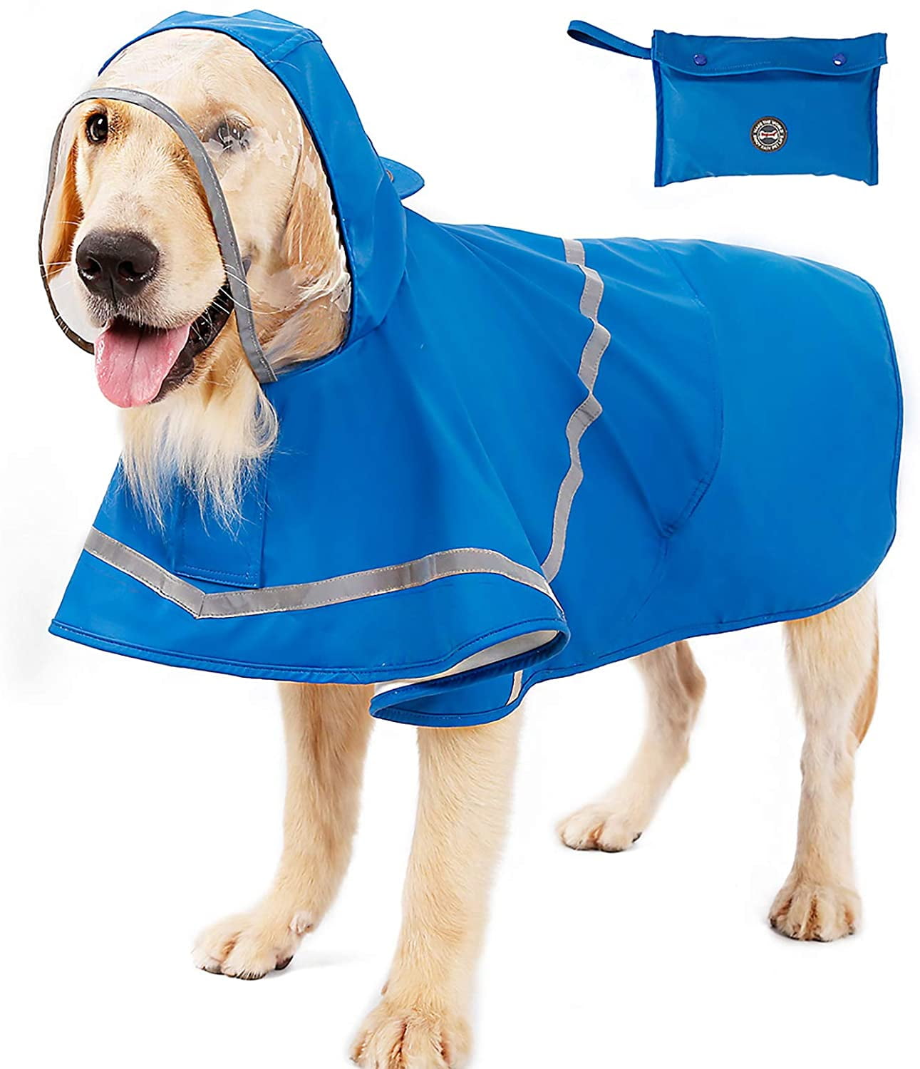 Waterproof Pet Dog Rain Jacket Cloak Raincoat w/ Reflective Stripe  Back Pocket 