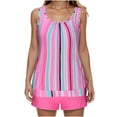 thumbnail image 2 of lcziwo Sales of The Day Lightning Women's Tankini Swimsuits 2025 Two Piece Bathing Suits Casual Tummy Control Swim Tank Top with Boy Shorts Stripe Vacation Outfits Hot Pink XXXXL, 2 of 6