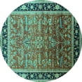 thumbnail image 1 of Ahgly Company Machine Washable Indoor Round Oriental Turquoise Blue Industrial Area Rugs, 4' Round, 1 of 4