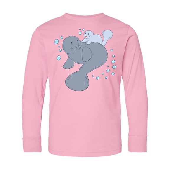 Inktastic Cute Manatees with Bubbles Long Sleeve Youth T-Shirt