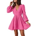 thumbnail image 1 of ZAXARRA Women Solid Color Deep V Neck A-Line Party Mini Dress for Beach Cocktail Club Streetwear, 1 of 6