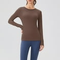 thumbnail image 7 of HUKOEMPN T Shirts for Women Long Sleeve Undershirts Tops Round Neck Slim Fit Baselayer Soft Thermal Underwear Light Thermal Long Sleeve Women Brown, 7 of 7