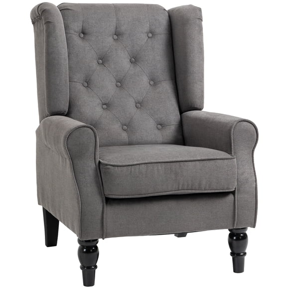 HOMCOM Button-Tufted Accent Chair with Wing Back Rounded Arms Charcoal Grey