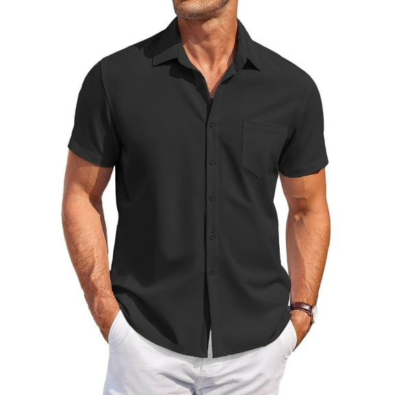 COOFANDY Mens Beach Shirts Short Sleeve Button Up Shirt Casual Summer Wedding Shirt with Pocket