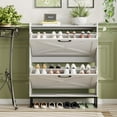 thumbnail image 2 of Vabches Farmhouse Shoe Storage Cabinet with 2 Flip Drawers, Freestanding Shoe Rack Organizer with Adjustable Shelf and Metal Handle for Entryway, Hallway, 2 of 7