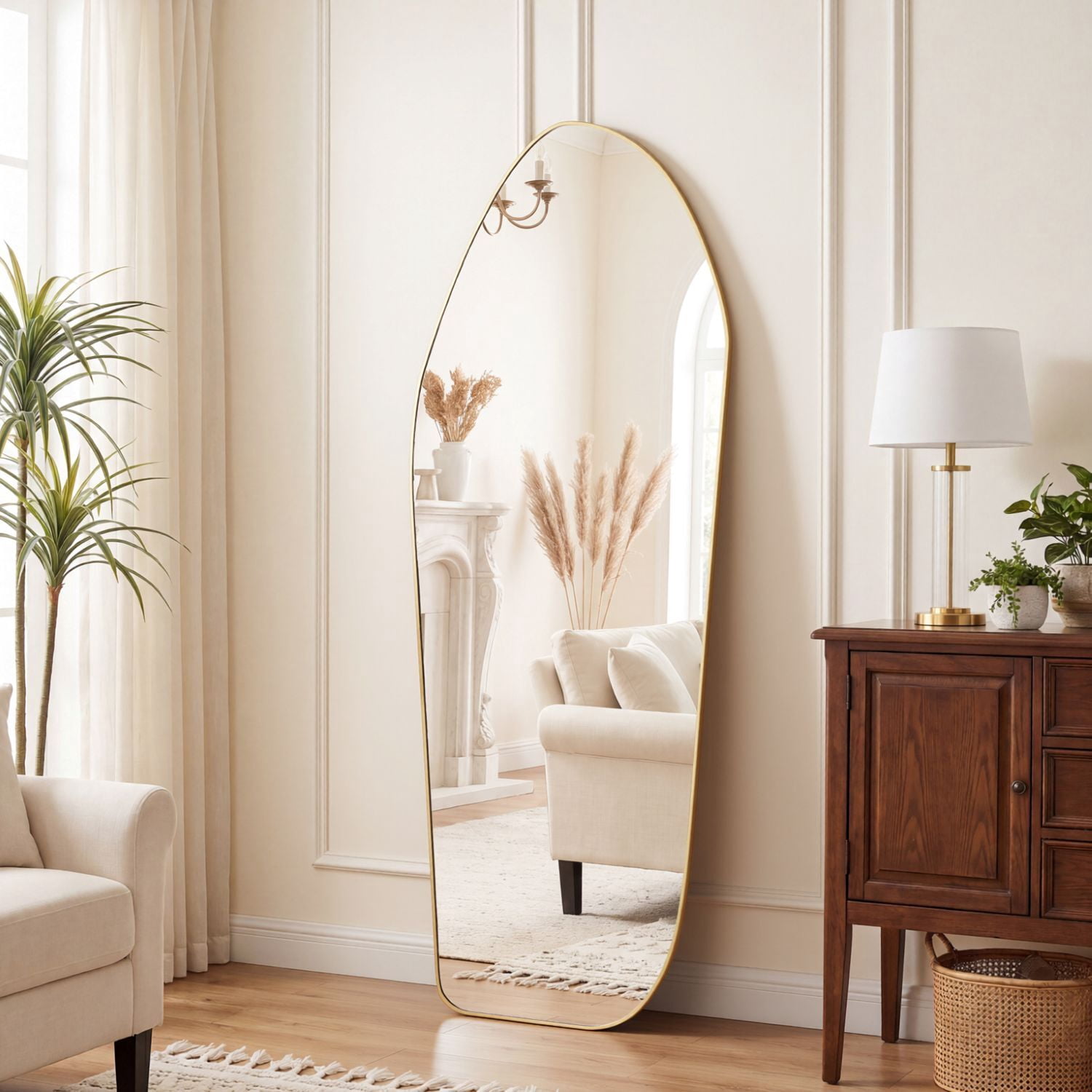 Easy4Home 69"x25" Irregular Full Length Mirror Decorative Standing Floor Mirror Wall Mounted, Gold