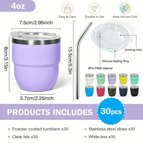CNKOO 30pcs 4oz Stainless Steel Coffee Mugs Stackable Powder Coated Espresso Coffee Cups Tumbler for Home Office Cup Set Of 30 Bulk Set Reusable Mini Cups Inside with Easily Clean Enam