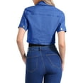 thumbnail image 3 of CHAQUETA DE MEZCLILLA RECORTADA PARA MUJER INSPIRE CHIC, MANGAS CORTAS, CIERRE FRONTAL CON BOTONES, TALLA XS, AZUL REAL, 3 of 6