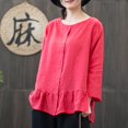thumbnail image 4 of BangWanChi Long Sleeve Shirts for Women Women's Spring Summer Linen Casual Long Sleeve Round Neck Blouse Loose Tops, 4 of 4