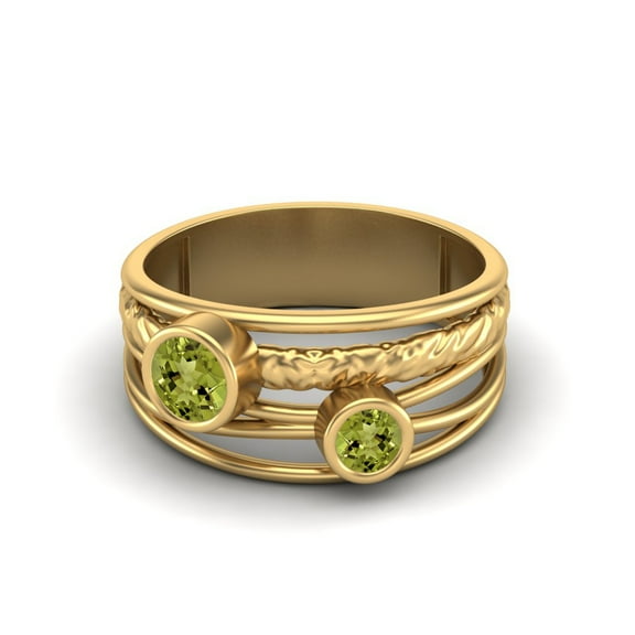 4mm Round Peridot Handmade Split Shank Band 925 Sterling Silver Gold Vermeil Dual Stone Women Valentines Day Gifts Ring