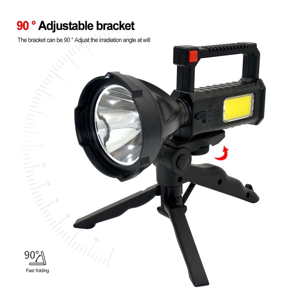 Rechargeable Spotlight Flashlights High Lumens, 90000 Lumens Super Bright LED Searchlight Flashlight with Tripod and USB Output, IPX5 Waterproof, for Emergencies, Fishing, Hiking, Camping