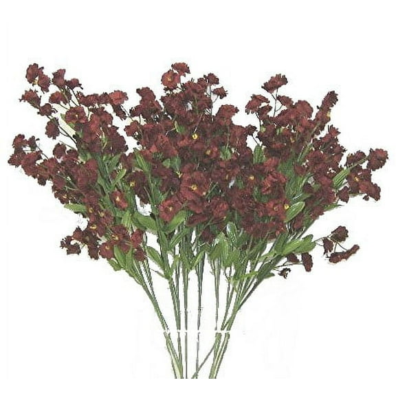 Wine Red Baby Breath 18in Artificial Polysilk Faux Fake Flower Gypsophila Stems for Craft Home Garden Bouquet Arrangement Ceremony Wedding Arch Floral Wall Aisle Decor (Burgundy, Set of 2 Dozen)