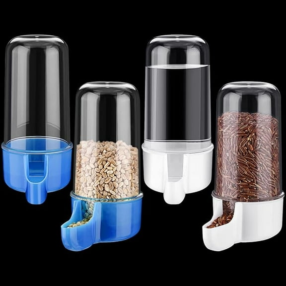 4 Pieces Automatic Bird Feeder Cage Water Dispenser Bird Water Feeder Hamster Cage Waterer Accessory Drinker Bottle for Hamster Parrot(Classic Style,Blue, White,200 ml)