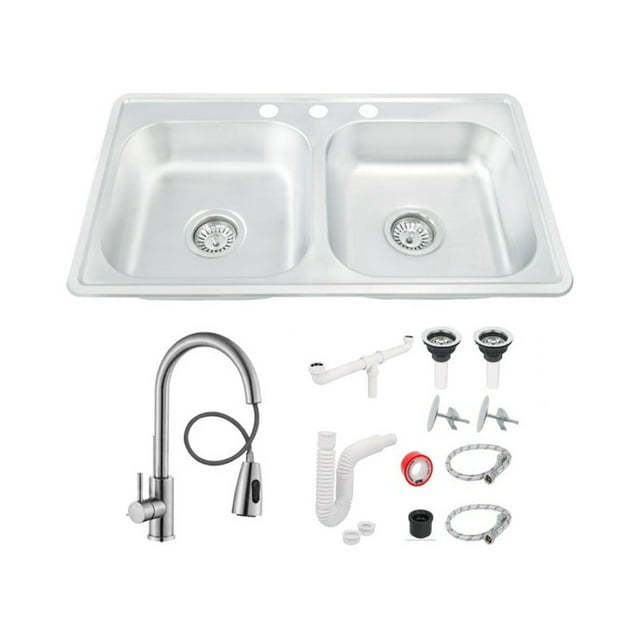 Fregadero Tarja Tina Doble Acero Inoxidable Con Kit Mez Prem