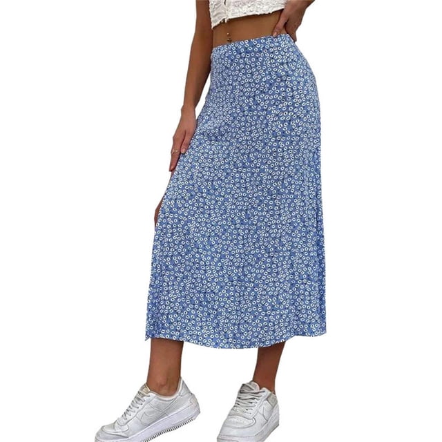 Qarigey Casual Impreso Larga Dividida Elegante Vacaciones Adolescentes Ropa de Verano Club Disfraces Accesorios Azul Oscuro M Type2 NO2