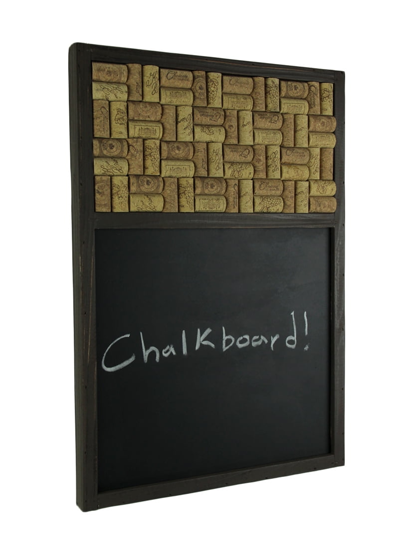 Mayrich Brown Wood Frame Chalkboard with Wine Cork Memo Board