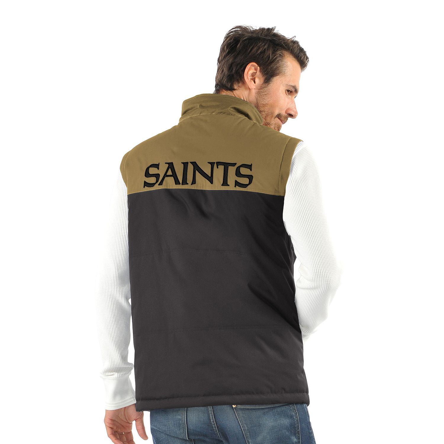 New Orleans Saints Men's 5-in-1 Fleece Hooded Jacket & Woven Reversible Vest Set by G-III Sports