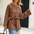 thumbnail image 6 of Trendy Long Sweaters for Women with Belt Hollow Out Baggy Knitted Off Shoulder Pullover Going Out Tunic Tops (L, Brown), 6 of 7