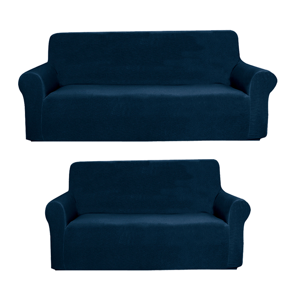 Golden Linens 2 pcs suede Velvet Fabric Slipcover Set for Sofa & Loveseat Stretch ((4 Way)) to Fit /Slipcovers Set, Furniture Protector Cover Set, Wrinkle Free# JOLAN Blue - image 1 of 8