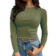 thumbnail image 2 of "Yinguo Womens Long Sleeve Basic Tshirt Casual Crew Neck Slim Rib Solid TShirt Top", 2 of 4