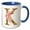 Blue/White, variant on 3drose, Elegant Image and Gold Boho Flower Monogram Initial K, 11oz Two-tone Red Mug