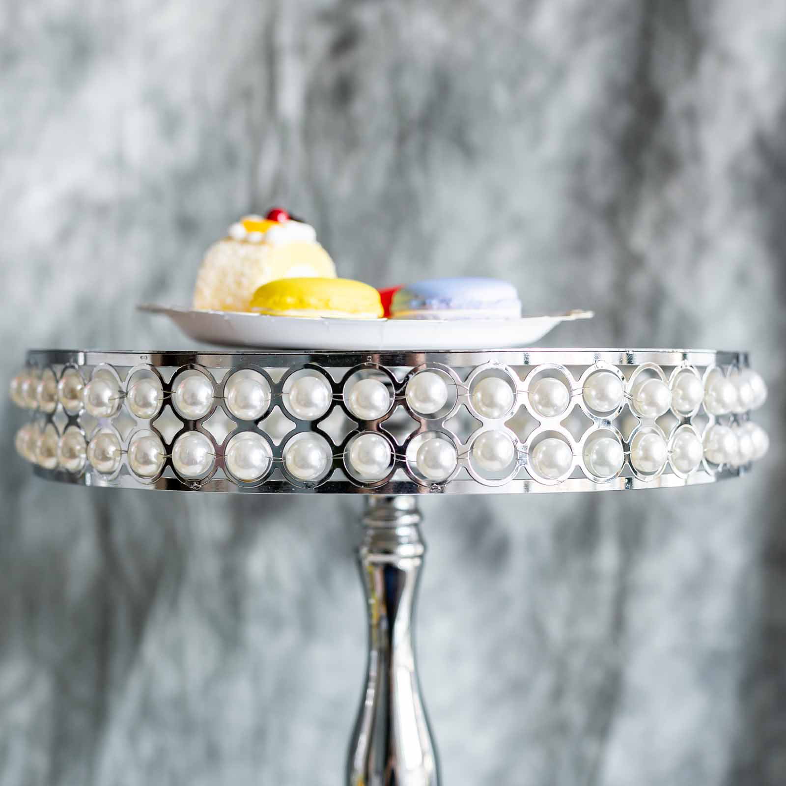 Efavormart Set of 3 Silver Pearl Embellished Wedding Cake Stand 