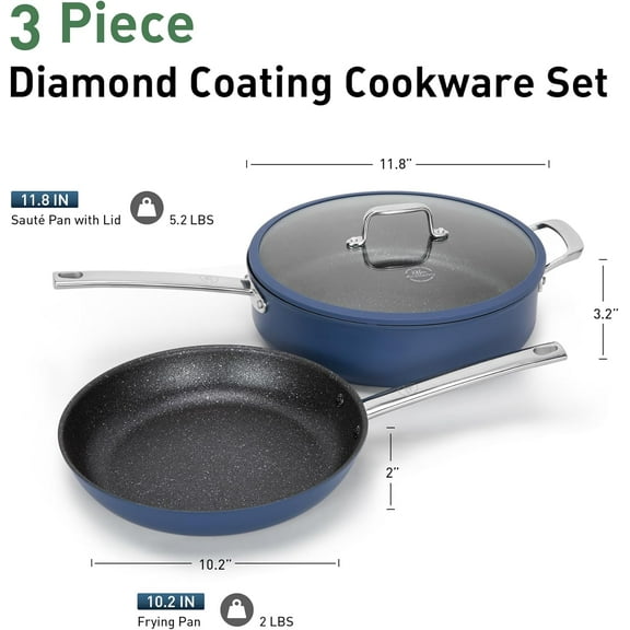 Plasma  Nonstick Wok Set 3 Piece, 10" Frying Pan & 11.8" Deep Fryer with Lid, PFOA & PFAS-Free, Oven Safe