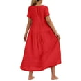 thumbnail image 4 of Sakmal Plus Size Summer Dresses Solid Basic Short Sleeve Red Comfort Fit Long Shift Dress, 4 of 6