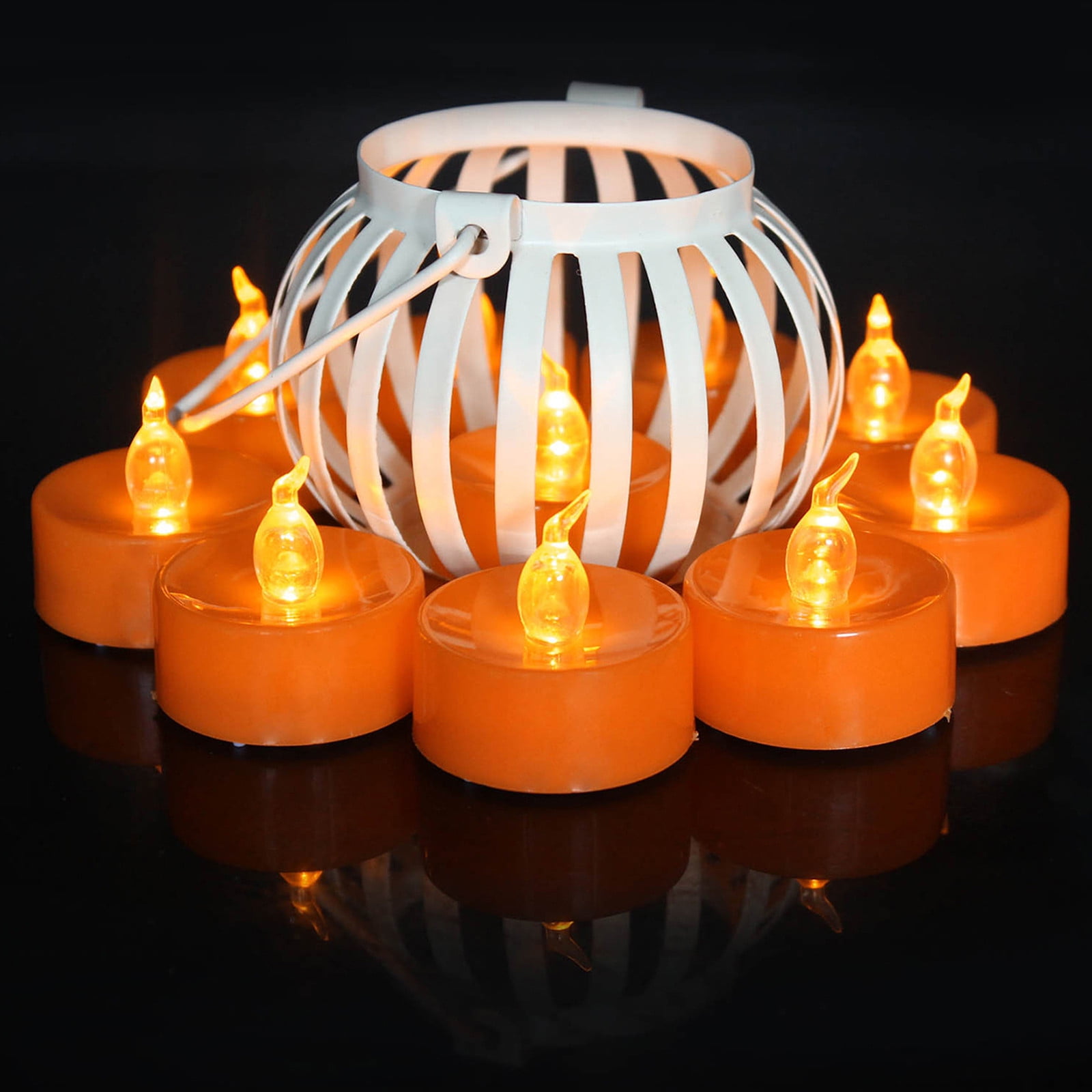 Thsue 6Pack Orange Tea Light Candles, Battery Powered LED Tea Lights