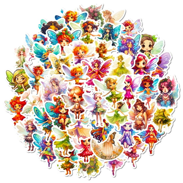 Pegatinas de vinilo impermeable con forma de flor, hada y elfo, anime, 50 unidades