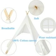 BSHAPPLUS Teepee Tent for Kids, Natural Cotton Canvas Teepee Play Tent Beige White, Toys for Girls/Boys Indoor & Outdoor Playing