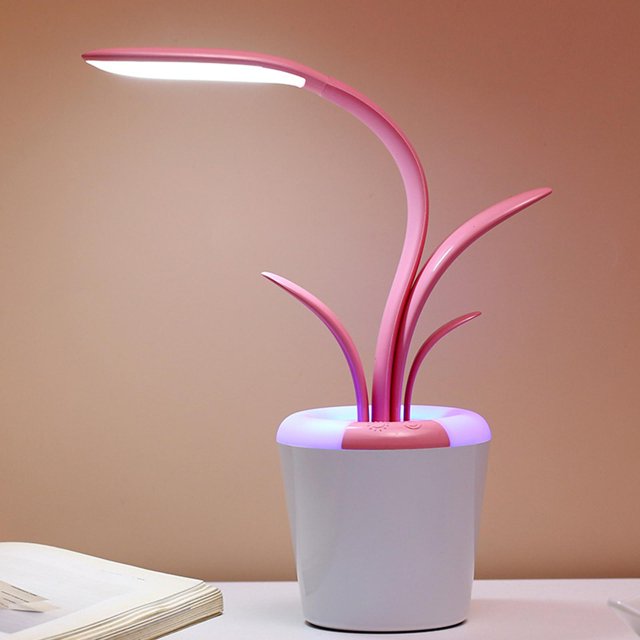 Mini lámpara LED de escritorio con forma de planta, protección ocular para , luz de inalámbrica recargable, decoración para sala de , Rosa Salvador Lámpara de escritorio de lectura