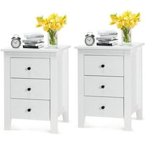 Giantex Nightstand, Side Table with 3 Drawers, Bedroom Side Storage Cabinet Wooden End Table Accent Table Solid Wood Legs