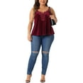 thumbnail image 2 of Agnes Orinda Women's Plus Size Tank Tops V Neck Lace Floral Panel Spaghetti Strap Cami Velvet Tank Tops 1X Burgundy, 2 of 6