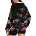 thumbnail image 2 of SCRAWLGOD Dragonfly Flowers Full Zip Up Comfy Hoodies for Women Elastic Clothes Relaxed Shoulder Athleisure Sweatshirt for Weekend Getaways, Holiday Gatherings, XXL, 2 of 7