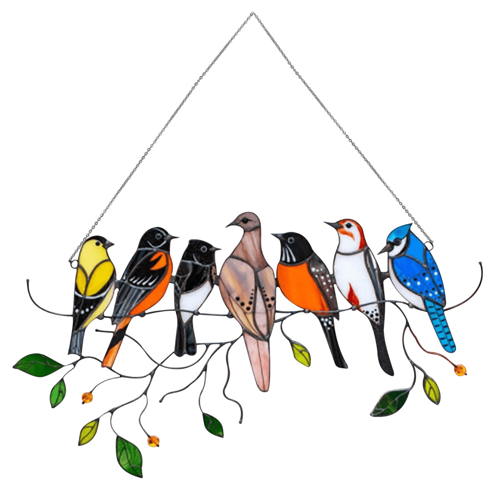 Ornament Memorial Handicrafts Gifts Hanging for Windows Doors Acrylic-4 Birds Window Stained Panel Decoration SHUAIGUO Birds on a Wire Stained Glass Window Hangings Ornament Home Decor