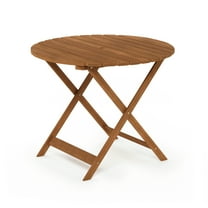 Furinno Tioman Outdoor Hardwood Nation Round Folding Table with Umbrella Hole