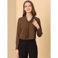thumbnail image 3 of INSPIRAR CHIC Blusas de Manga Larga para Mujeres Camisa de Oficina de Chifón con Pliegues y Cuello con Lazo M Café, 3 of 7