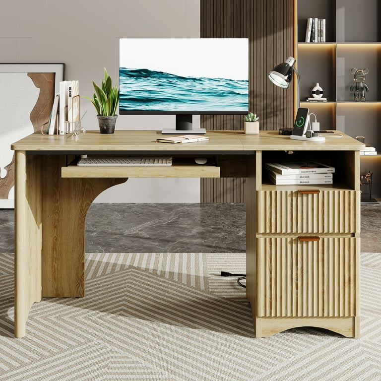 Bestier 55 inch Computer Desk with Power Outlets and Drawers photo 8
