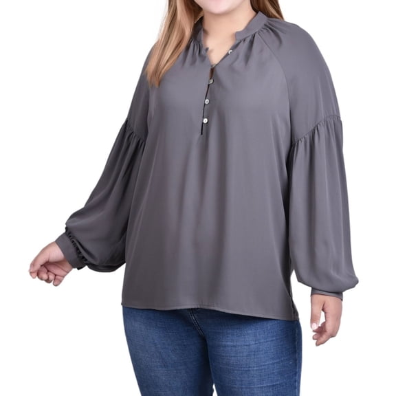 NY Collection Womens Textured Tunic Blouse, Grey, Plus Size, 2X
