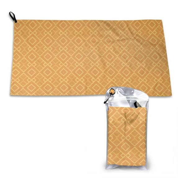 YFYANG Adult Microfiber Portable Travel Towel, Yellow Abstract Geometry Quick Dry Towel with Hiking Buckle PVC Pouch, 16" x 31.5"
