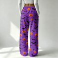 thumbnail image 6 of Womens Halloween Pajama Pants Soft Flannel Funny Bat Print Pj Bottoms | Halloween Costumes Women, Drawstring Waist, Straight Wide Leg, Cute Ghost Print, Loose Fit, Lounge, for Sleep Dark Purple,M, 6 of 6