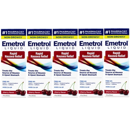 Emetrol Nausea and Upset Stomach Relief Liquid Medication, Cherry Flavor, 4 FL OZ (Pack of 5)