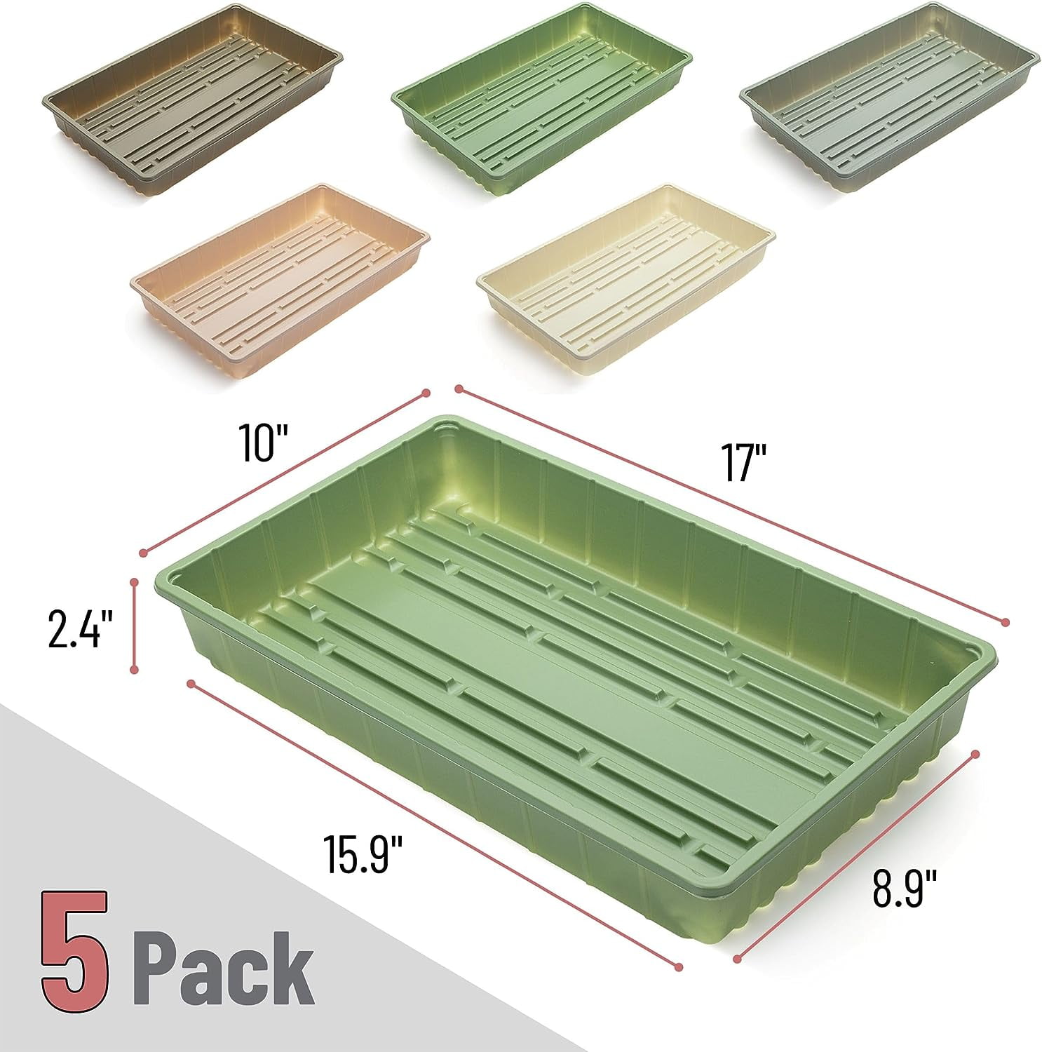 Mr. Pen- Plastic Growing Trays, 5 Pack, Assorted Colors, Plant Tray, Seed Tray, Seedling Tray