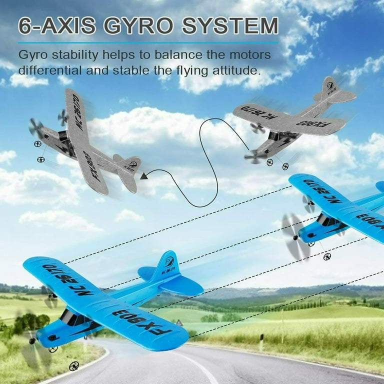 2.4GHz Remote Control Airplane With Gyro Stabilizer - Easy To Fly RC Glider For Beginners, Includes 2 Batteries & LED Lights (Red)