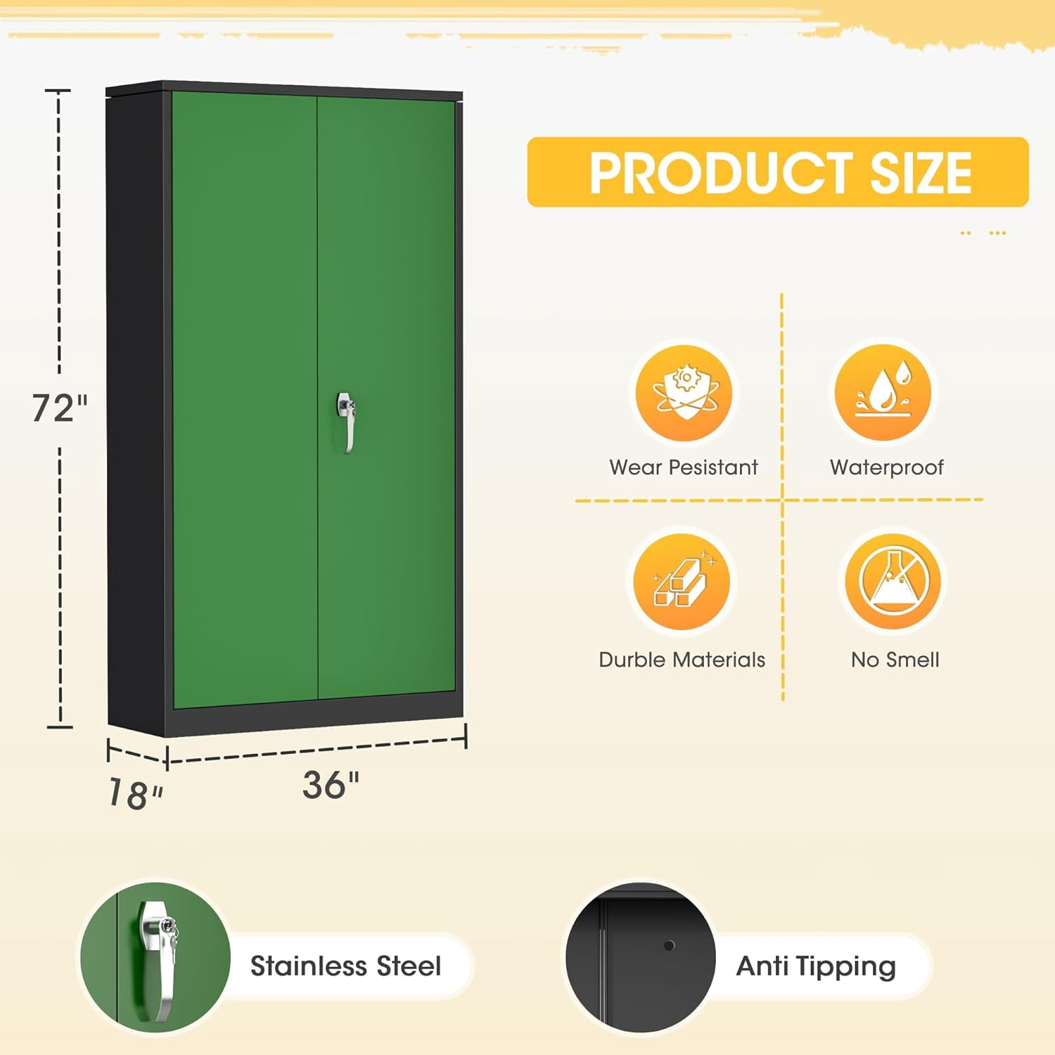 SOLAURA 72" Metal Garage Storage Cabinet with Locking Doors and Adjustable Shelves for Home, Office(Black Green)