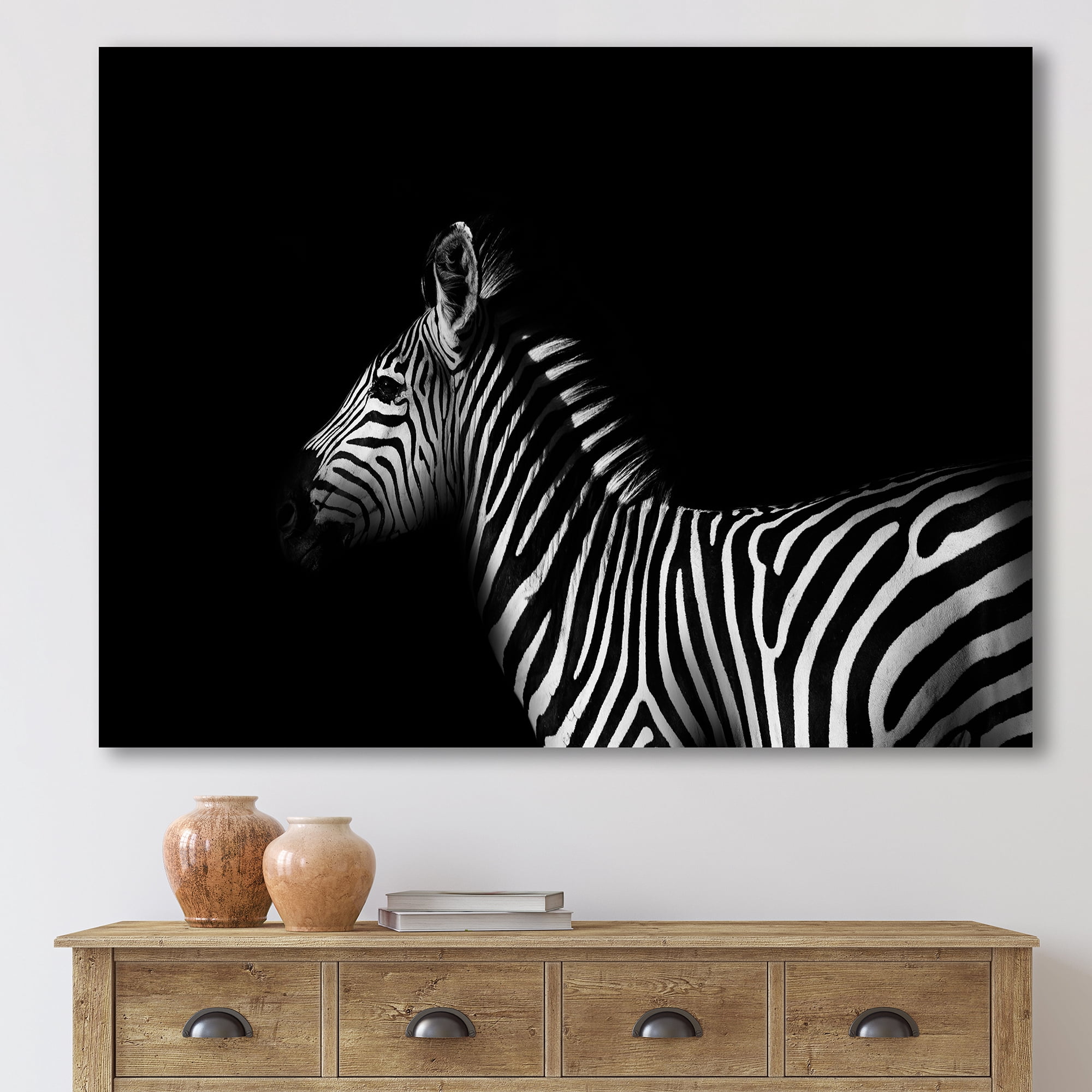 Designart ' Sideview Of Zebra In White and Black ' Farmhouse Canvas Wall Art Print