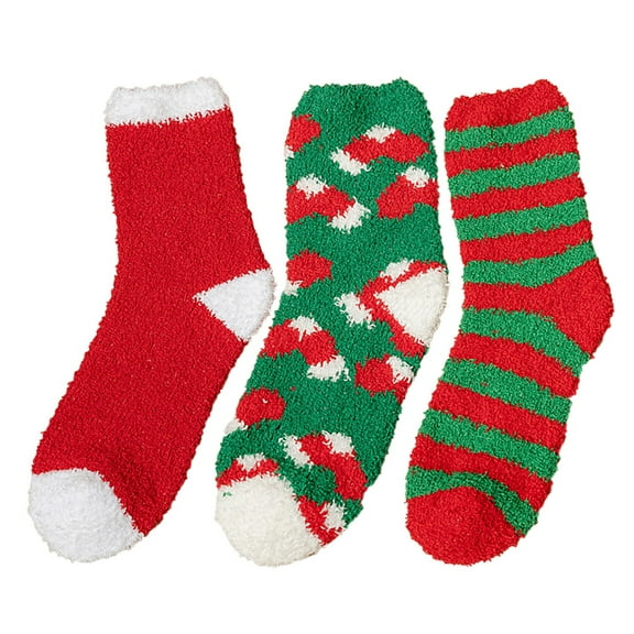 DQRPSEETB 3 Pairs Christmas Fuzzy Socks for Women Home Casual Sleeping Socks Warm Cozy Slipper Socks Microfiber Fluffy Socks Christmas Gifts Socks for Women Ankle High Compression Socks White