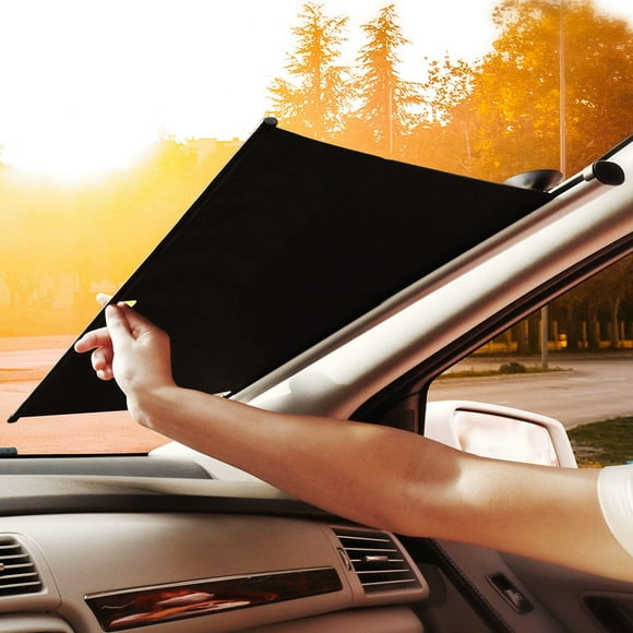 Auto Close Car Front Window Sunshade (Retractable,with Suction Cup)Silver