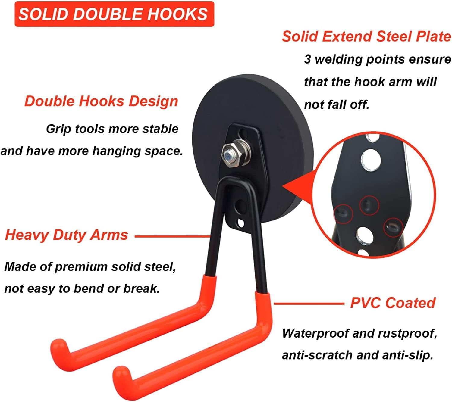 2 Pack Large Heavy Duty Garage Magnetic Hooks Anti-Slip Coated Utility Magnet Tool Organizer for Hanging Garden Hoses Pegboard
